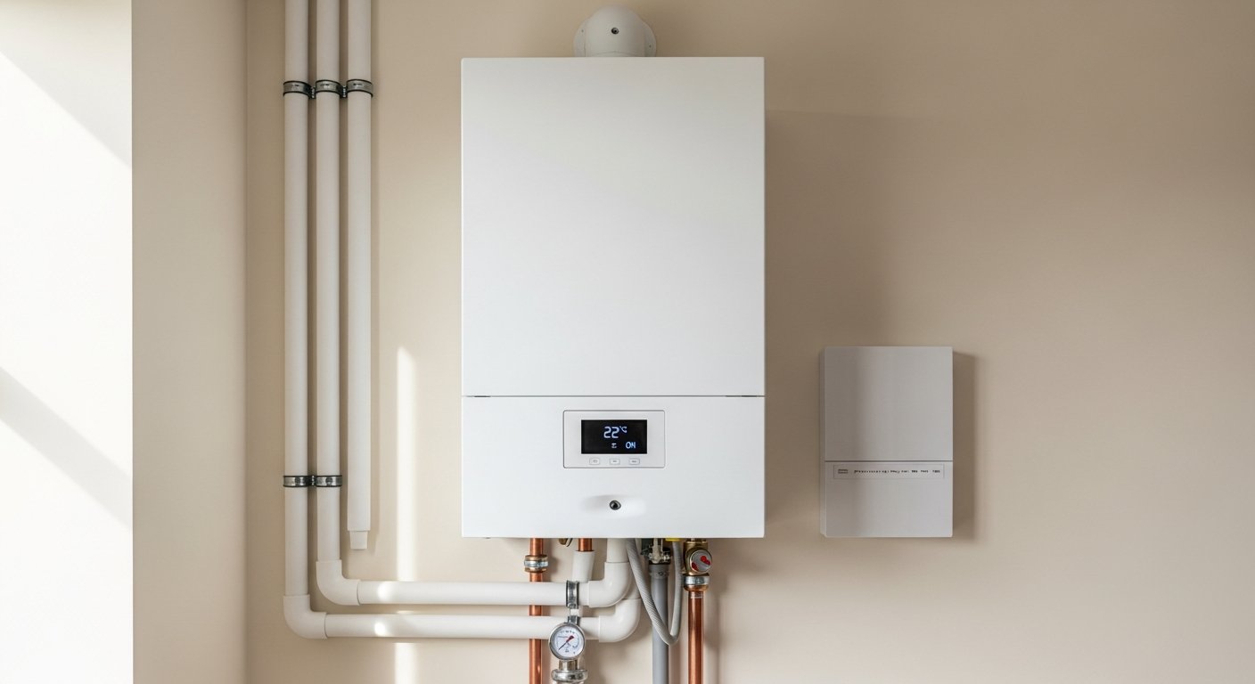 Modern condensing boiler installation with tidy copper pipework in a well-maintained York home